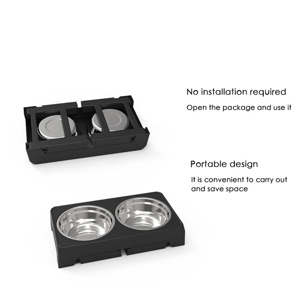 Comedouro Elevado com Tigelas Duplas em Aço Inoxidável