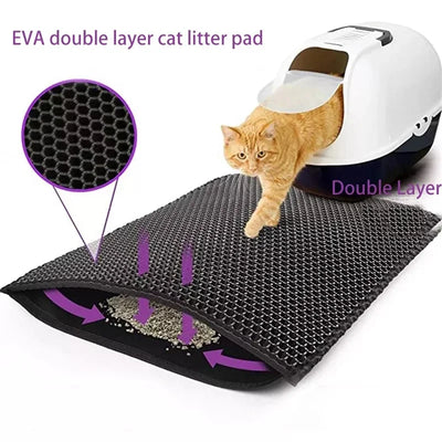 Tapete de areia para gatos com dupla camada, impermeável, com almofada antiderrapante, lavável